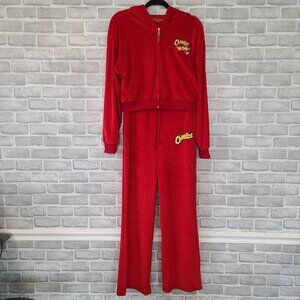 Cheetos Flamin Hot Red Velour Tracksuit Small Athleisure Zip Hoodie Sweatpants